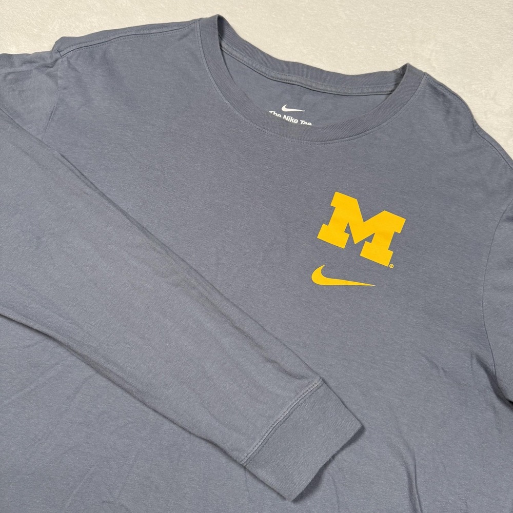 Michigan Wolverines Shirt Mens XL Blue NCAA Football Nike Long Sleeve Tee‎